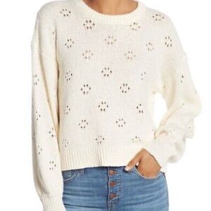 Madewell Cream Pointelle Balloon Sleeve Sweater M